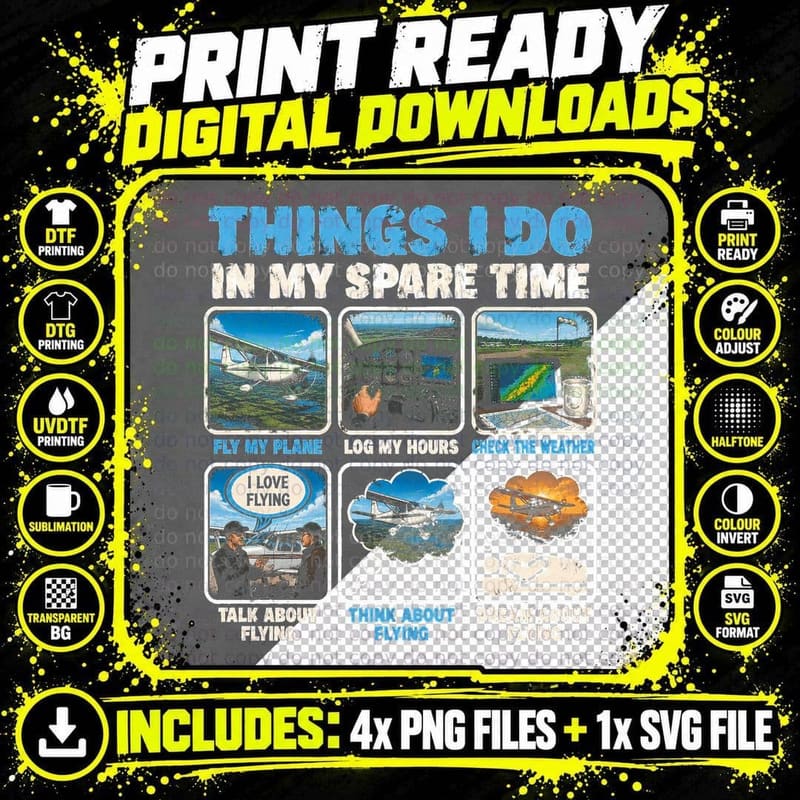 Light Aircraft Pilot Funny Spare Time Aviation Flying Png SVG Digital Bundle