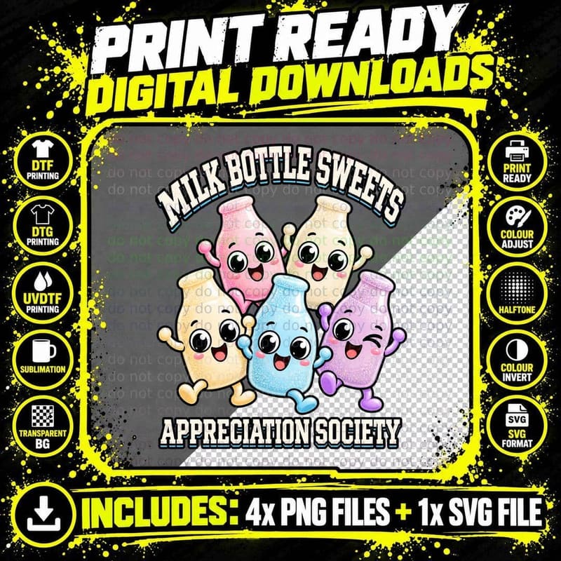 Milk Bottle Sweets Appreciation Society Cute Cartoon Png SVG Digital Bundle