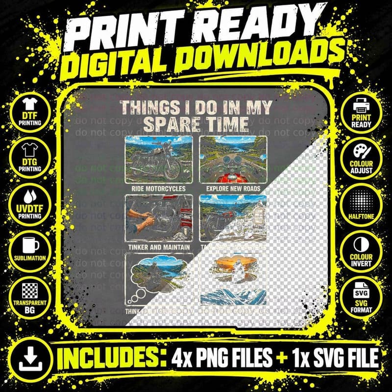Motorcycle Lover Funny Spare Time Biker Tinker Ride Out Png SVG Digital Bundle