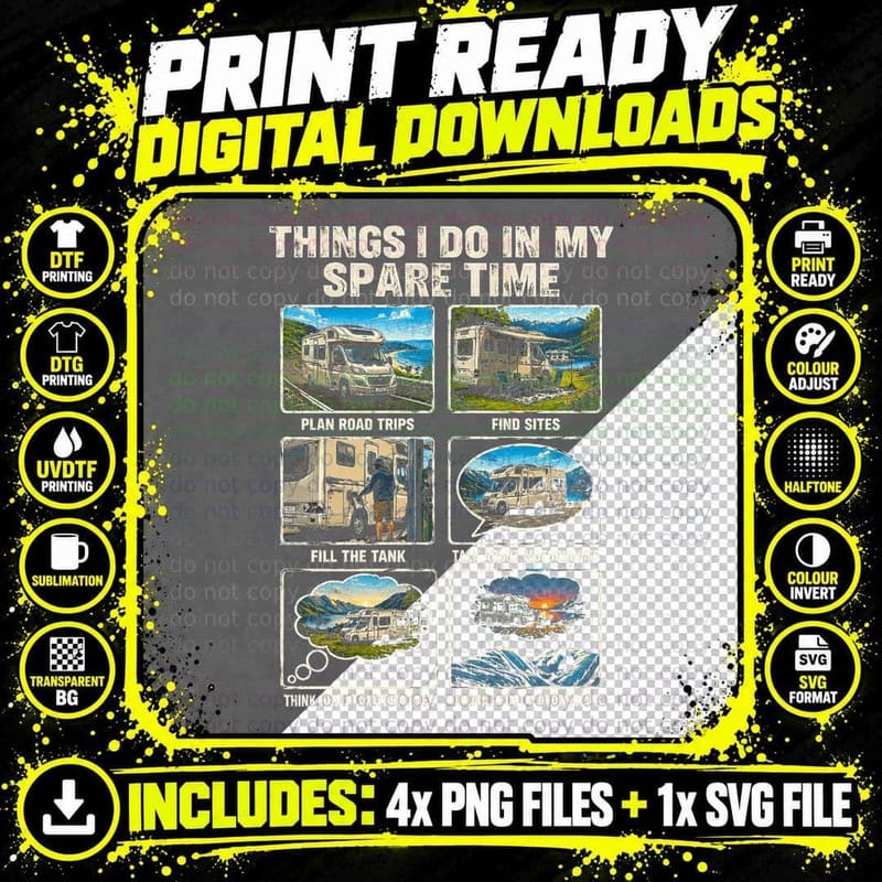 Motorhome Camping Funny Spare Time Vintage Road Trip Png SVG Digital Bundle
