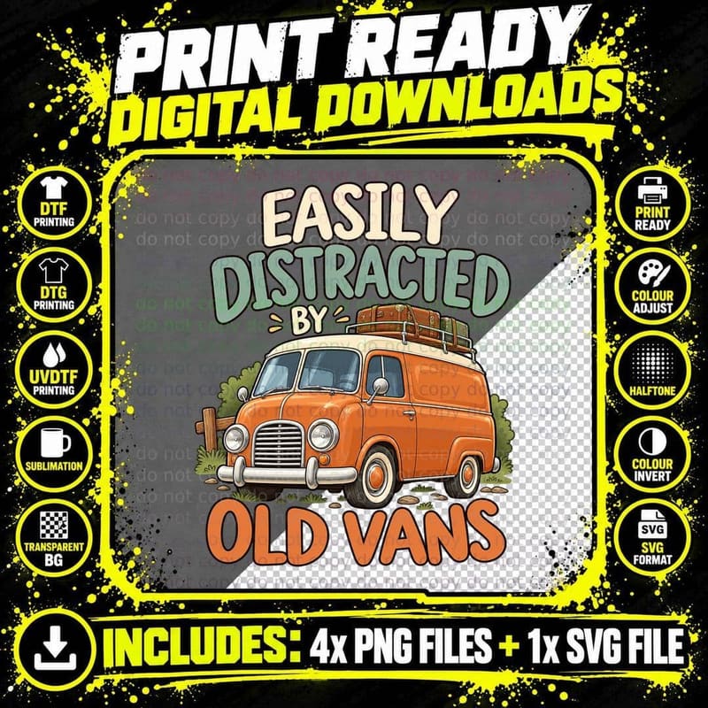 Old Vans Retro Cartoon Vintage Delivery Van Old Van Png SVG Digital Bundle