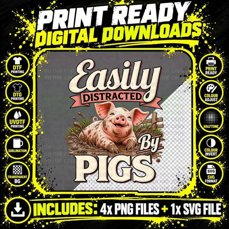 Pig Lover Retro Farmhouse Tee Funny Muddy Piglet Farmer Png SVG Digital Bundle