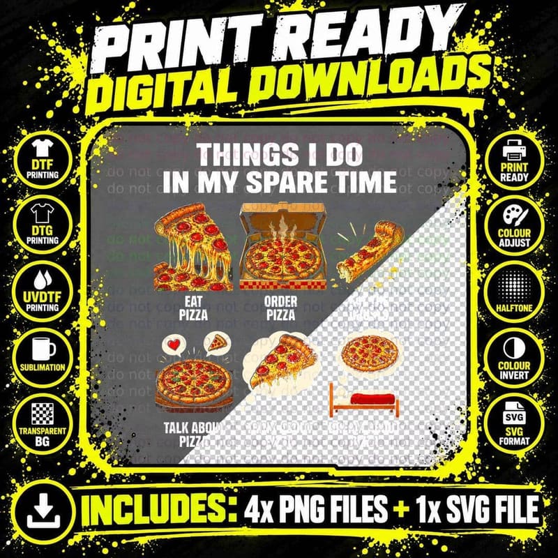 Pizza Lover Funny Spare Time Retro Pizzeria Italian Png SVG Digital Bundle