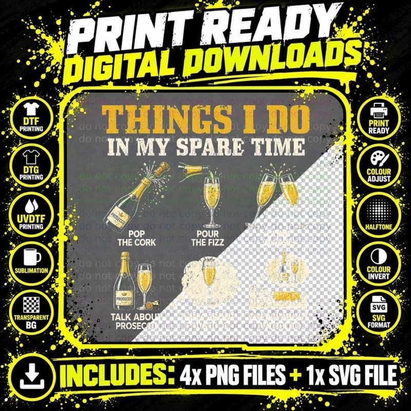 Prosecco Lover Funny Spare Time Vintage Sparkling Wine Png SVG Digital Bundle