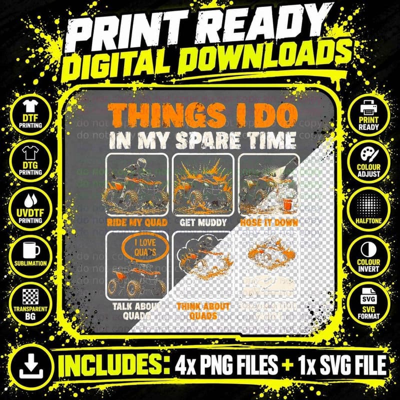 Quad Bike ATV Off Road Mud Rider Vintage Motorsport Png SVG Digital Bundle