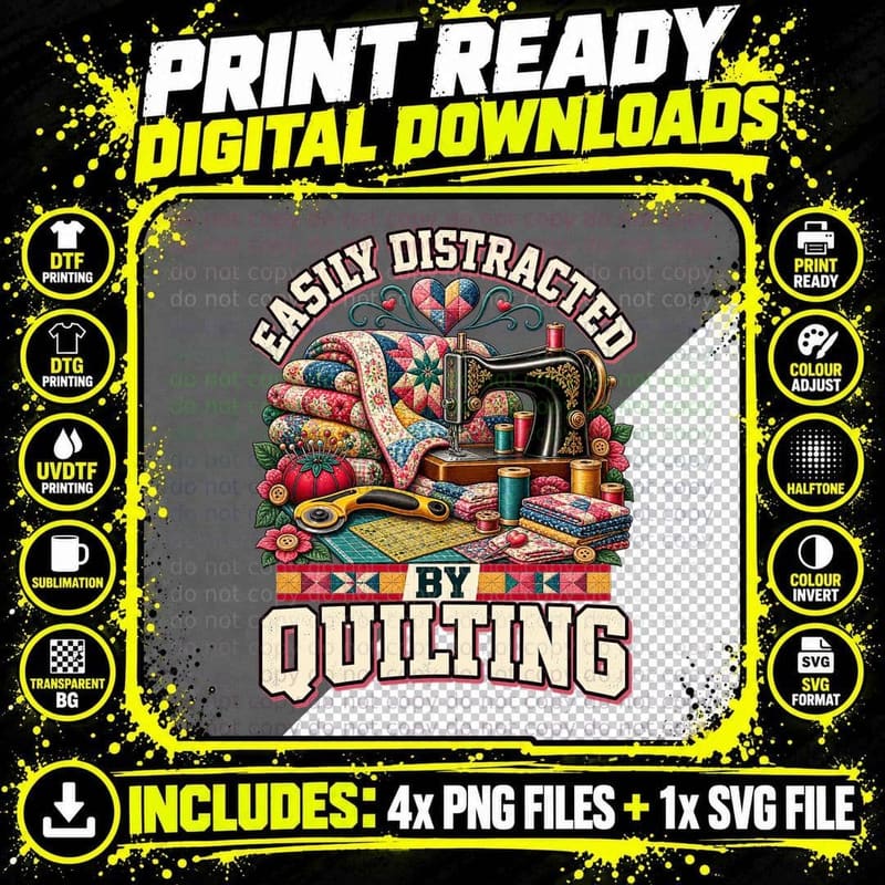Quilting Lover Retro Patchwork Quilt Sewing Craft Png SVG Digital Bundle