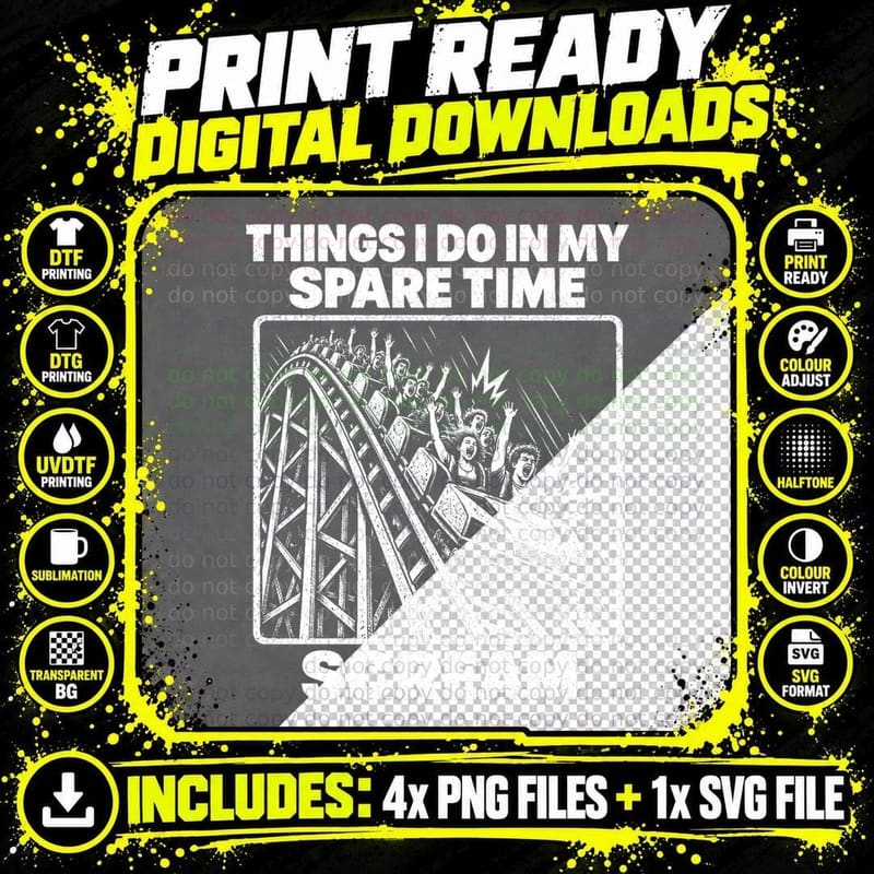 Roller Coaster Scream Thrill Ride Lover Funny Amusement Png SVG Digital Bundle