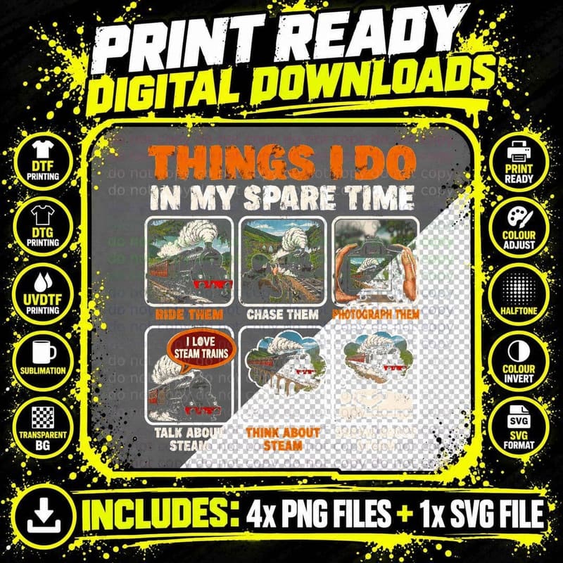 Steam Train Lover Funny Spare Time Railway Train Spotter Png SVG Digital Bundle