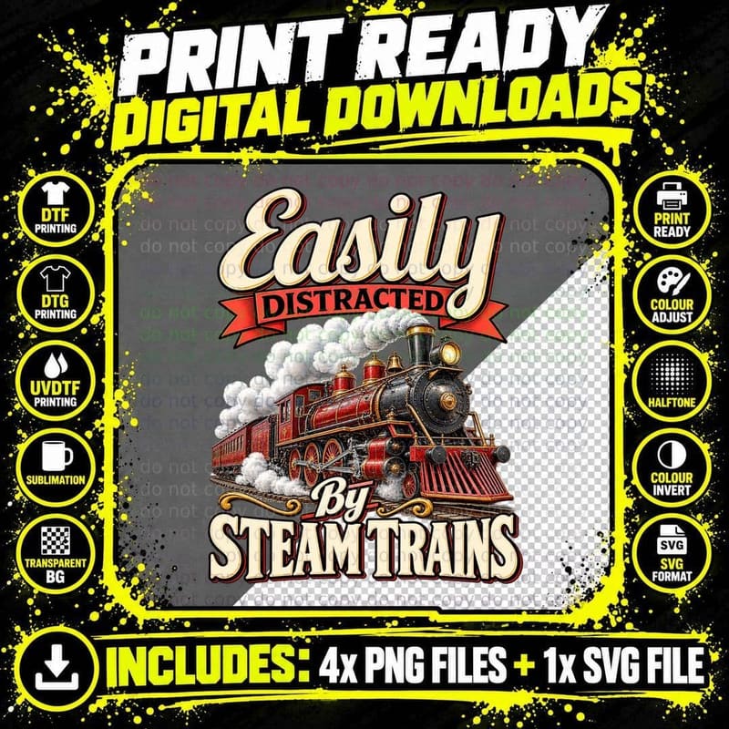 Steam Train Retro Railway Tee Vintage Locomotive Railway Png SVG Digital Bundle