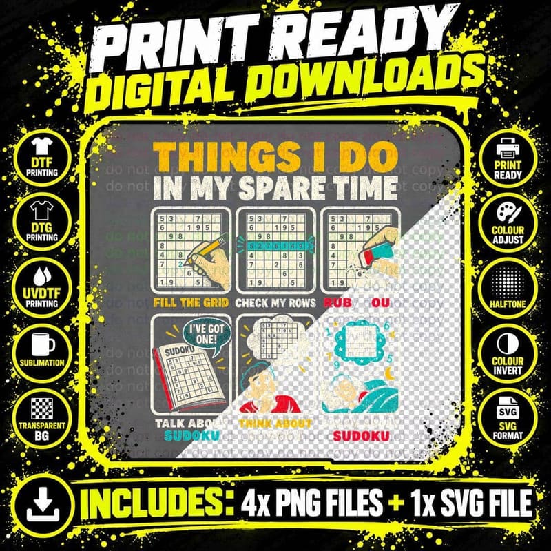 Sudoku Puzzle Lover Funny Spare Time Retro Number Game Png SVG Digital Bundle