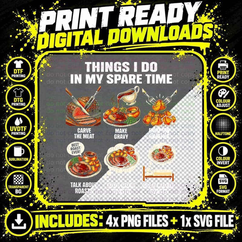 Sunday Roast Lover Funny Spare Time Vintage British Png SVG Digital Bundle