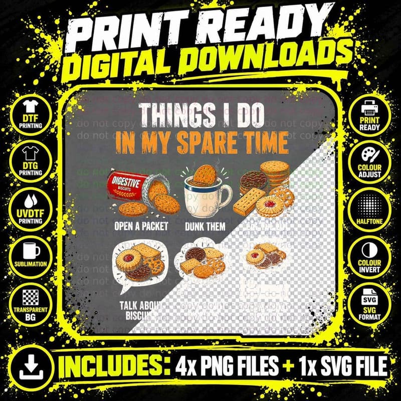 Tea And Biscuits Lover Funny Spare Time British Dunking Png SVG Digital Bundle