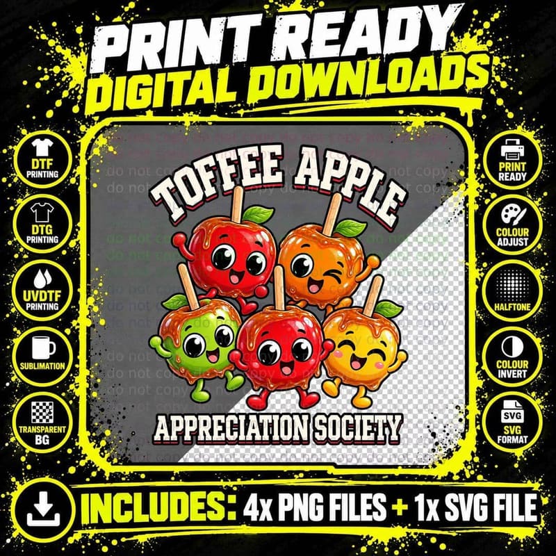 Toffee Apple Appreciation Society Cute Cartoon Retro Png SVG Digital Bundle