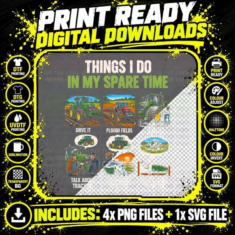 Tractor Lover Funny Spare Time Farming Machinery Farmer Png SVG Digital Bundle