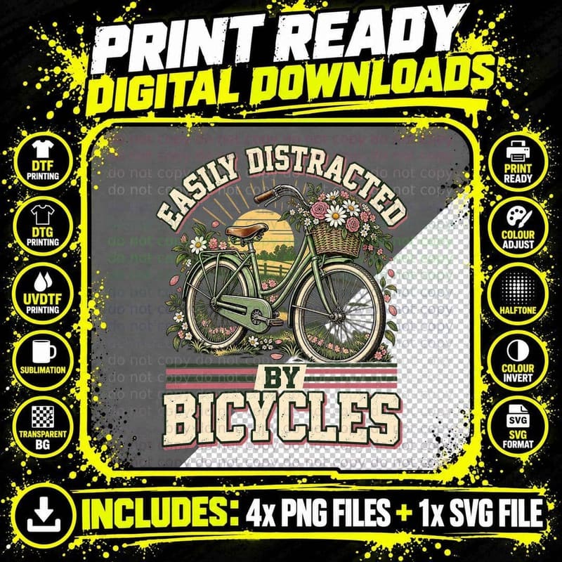 Vintage Bicycle Retro Cycling Lover Cottagecore Floral Png SVG Digital Bundle