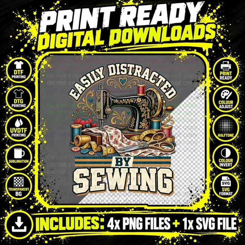 Vintage Sewing Machine Retro Seamstress Tailor Sewing Png SVG Digital Bundle
