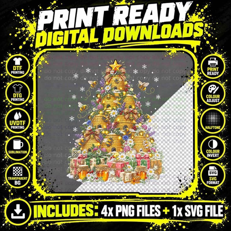 Bee Christmas Tree Beehive Honey Beekeeper Xmas Bee Png SVG Digital Bundle