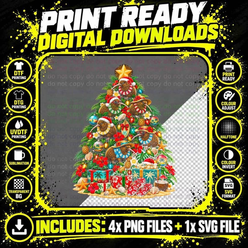 Kiwi Bird Christmas Tree Summer Xmas Hibiscus New Png SVG Digital Bundle
