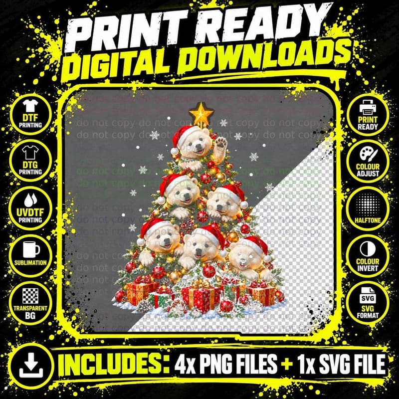 Polar Bear Christmas Tree Santa Hat Cubs Funny Beary Png SVG Digital Bundle