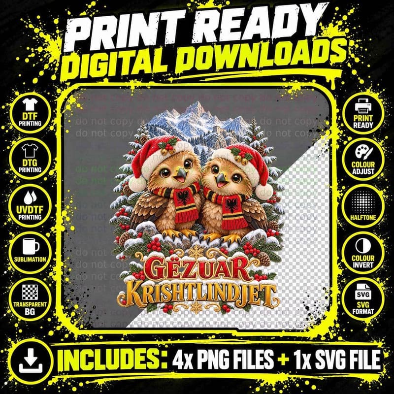 Albanian Christmas Golden Eagle Chicks Kawaii Plush Png SVG Digital Bundle