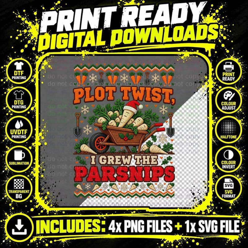 Allotment Christmas Ugly Sweater Parsnip Gardening Png SVG Digital Bundle