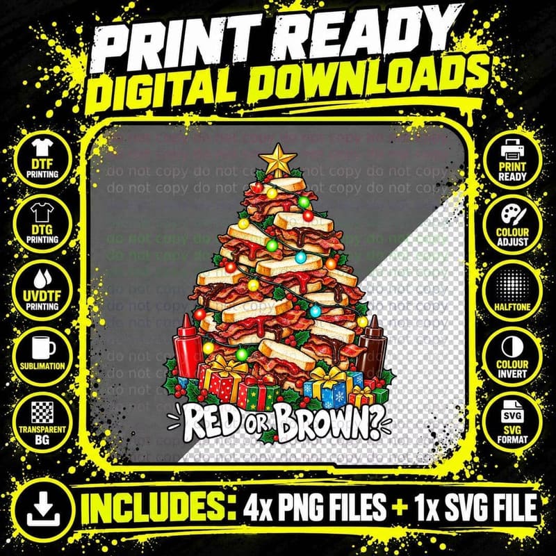 Bacon Butty Christmas Red or Brown Sauce British Png SVG Digital Bundle