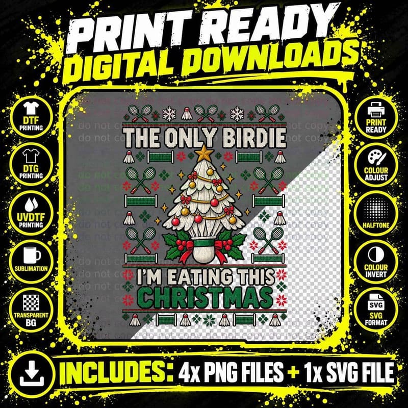 Badminton Christmas Ugly Sweater Funny Birdie Player Png SVG Digital Bundle