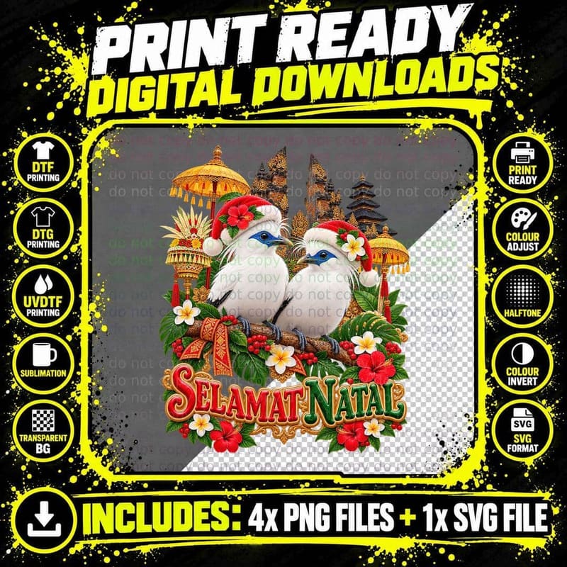 Bali Starling Christmas Plush Toy Indonesian Bird Png SVG Digital Bundle