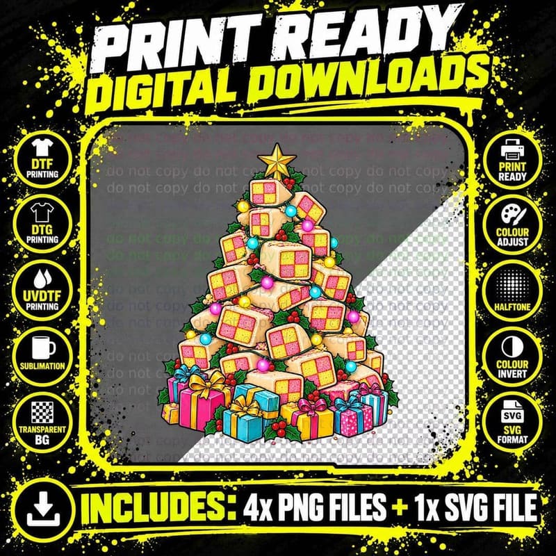 Battenberg Cake Christmas British Baking Pink Yellow Png SVG Digital Bundle