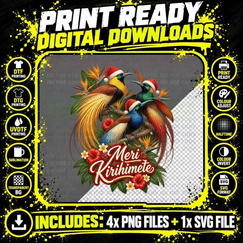 Birds of Paradise Christmas Ugly Sweater Papua New Png SVG Digital Bundle