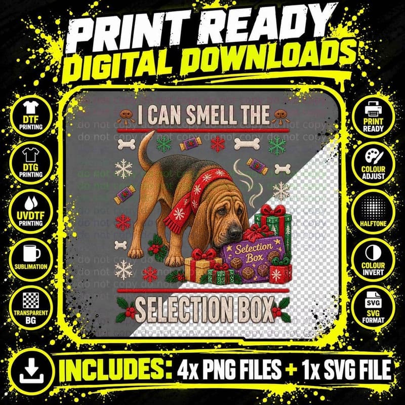 Bloodhound Ugly Christmas Sweater Selection Box Sniffer Png SVG Digital Bundle