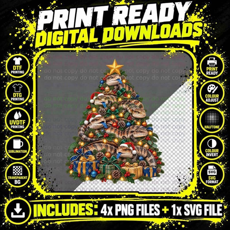 Blue Tongued Skink Christmas Reptile Keeper Lizard Lover Png SVG Digital Bundle