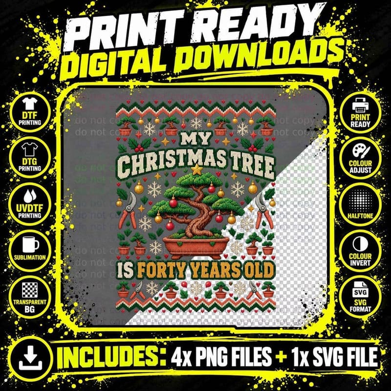 Bonsai Christmas Ugly Sweater Bonsai Tree Gardener Plant Png SVG Digital Bundle