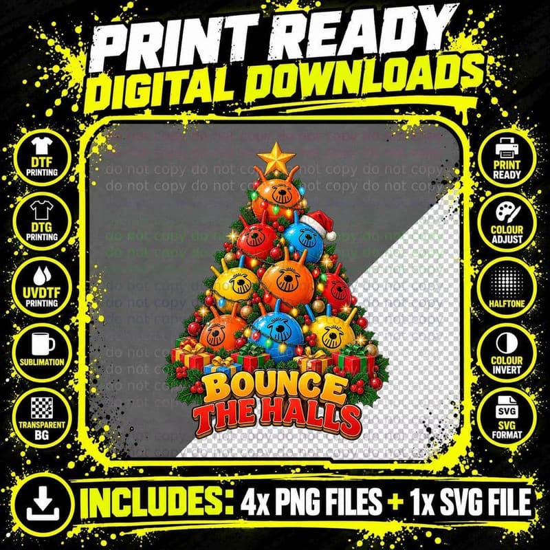 Bounce The Halls Retro Space Hopper Christmas 70s Fun Png SVG Digital Bundle