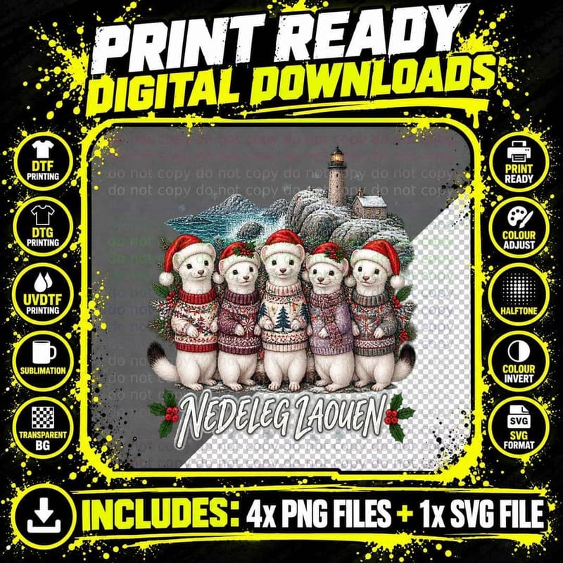 Breton Ermine Stoat Ugly Sweater Vintage Christmas Png SVG Digital Bundle
