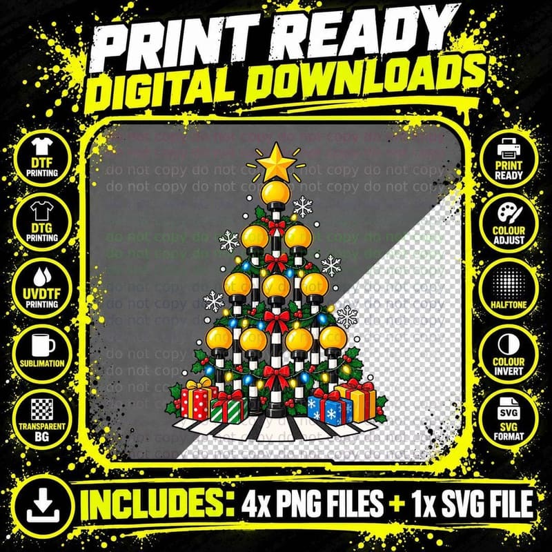 British Belisha Beacon Christmas Tree Zebra Crossing Png SVG Digital Bundle