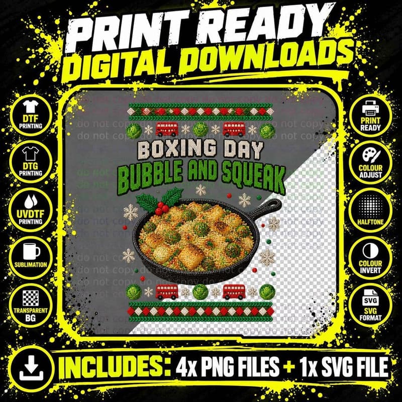 Bubble And Squeak Ugly Sweater Christmas Boxing Day Png SVG Digital Bundle