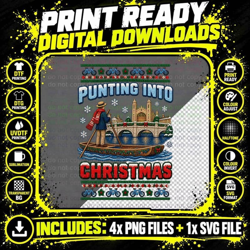 Cambridge Punting Ugly Sweater Christmas University Png SVG Digital Bundle