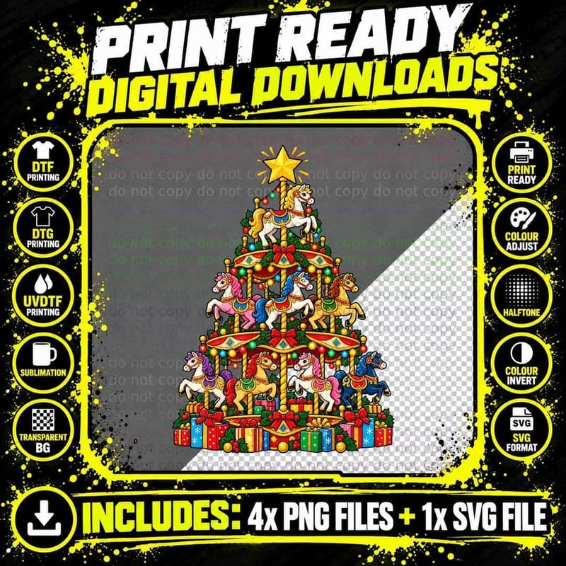 Carousel Horse Christmas Fairground Merry Go Round Png SVG Digital Bundle