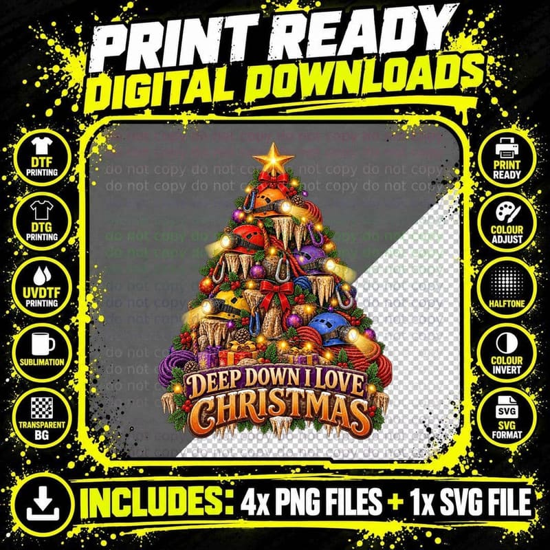 Caving Christmas Funny Spelunking Cave Explorer Headlamp Png SVG Digital Bundle