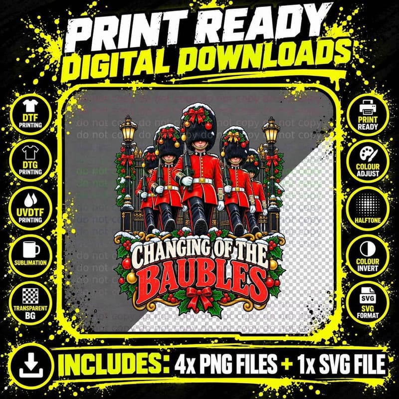 Changing of the Baubles Guardsman Bearskin Christmas Png SVG Digital Bundle