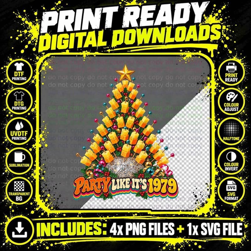 Cheese Pineapple Christmas 1970s Retro Party Buffet Png SVG Digital Bundle