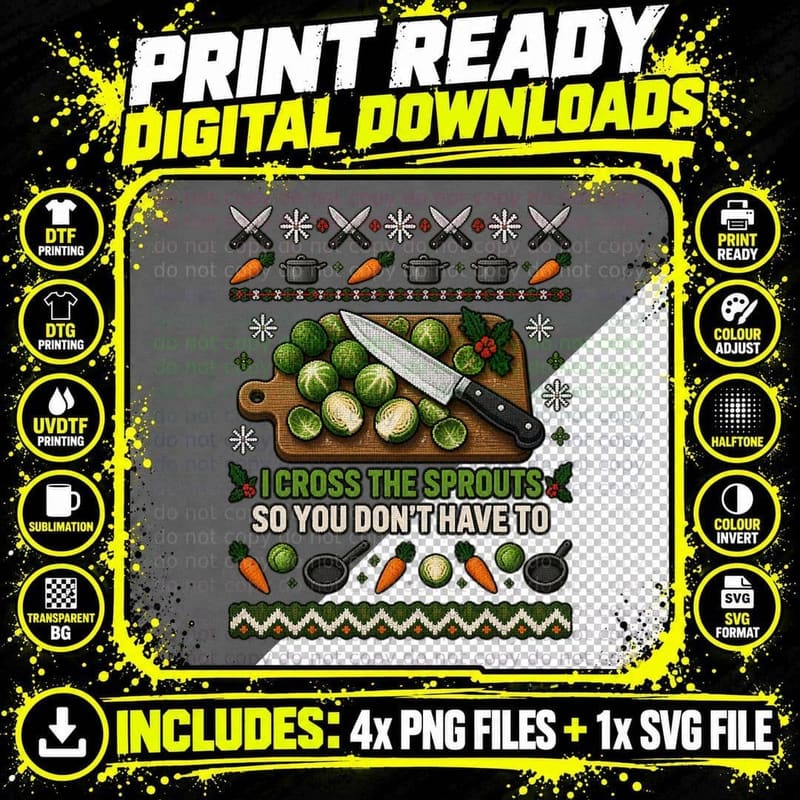 Chef Christmas Ugly Sweater Brussels Sprouts Knife Png SVG Digital Bundle