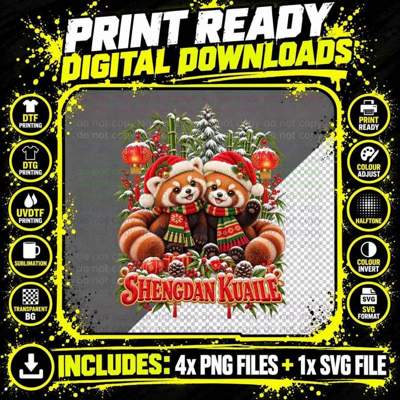 Chinese Red Panda Christmas Plush Toy Wildlife Bamboo Png SVG Digital Bundle