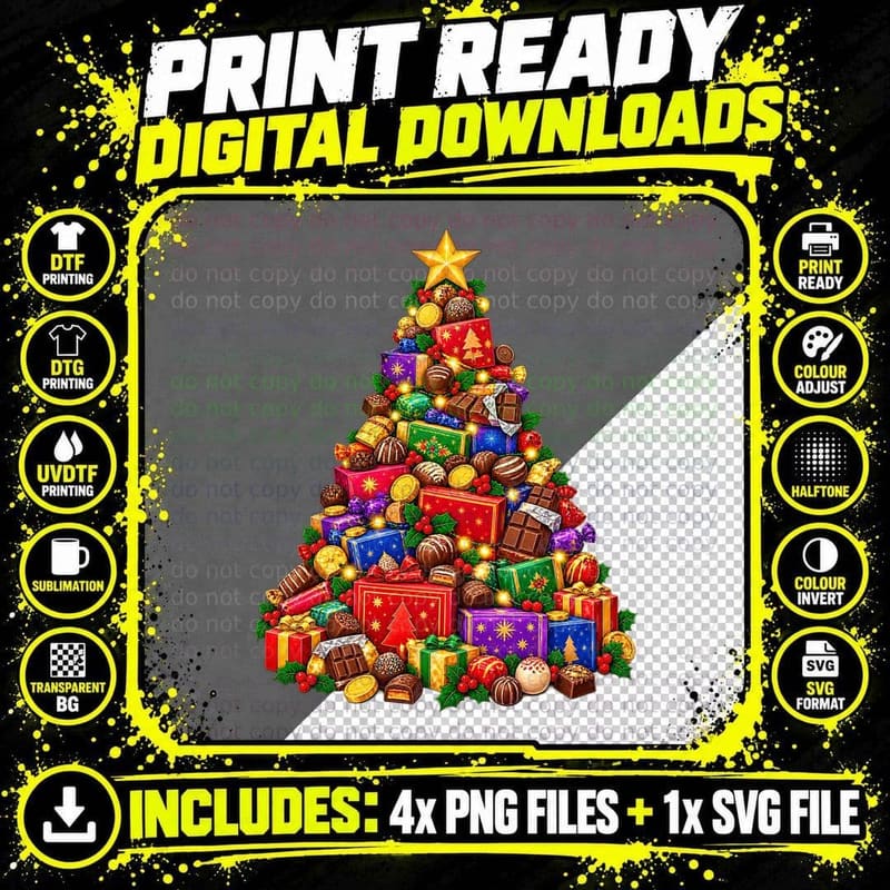 Chocolate Selection Box Christmas Retro British Sweet Png SVG Digital Bundle