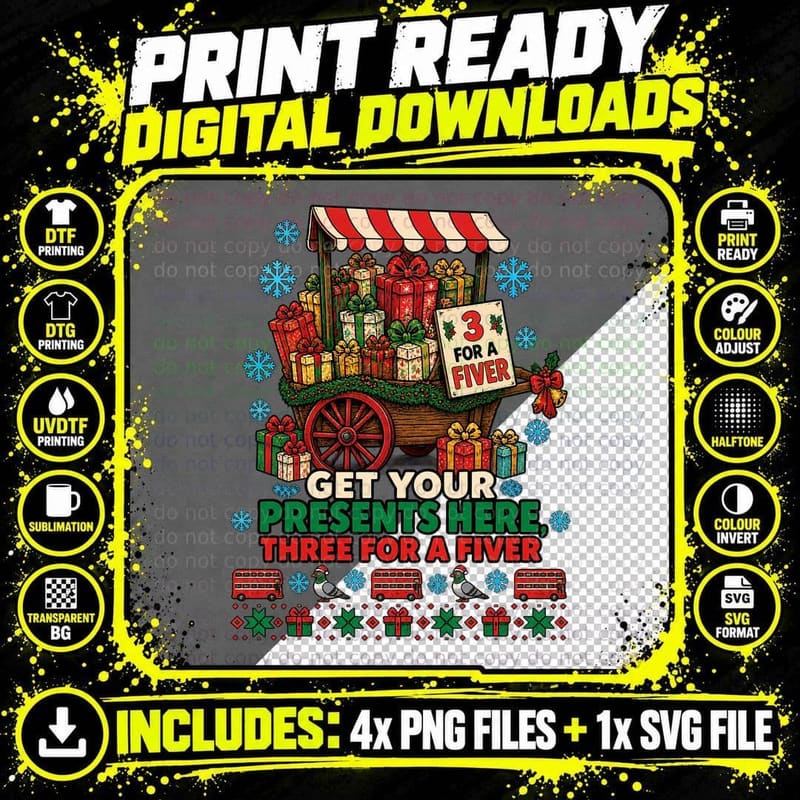 Christmas Market Stall Three For a Fiver Ugly Sweater Png SVG Digital Bundle