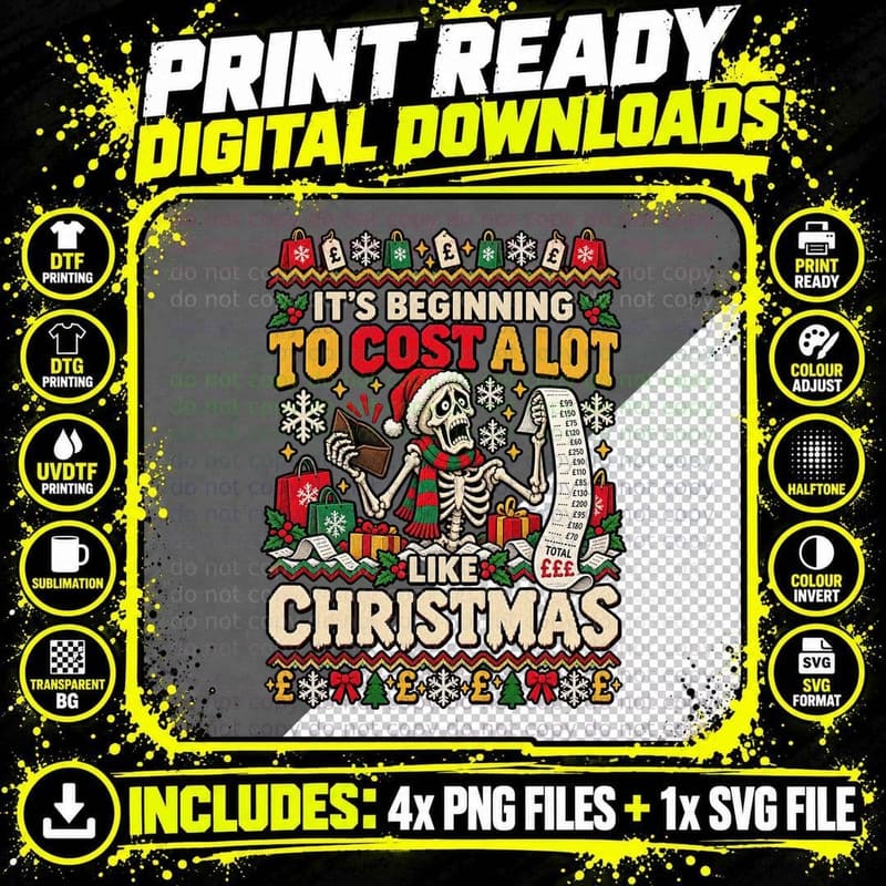 Christmas Shopping Skeleton Ugly Sweater Funny Broke Png SVG Digital Bundle