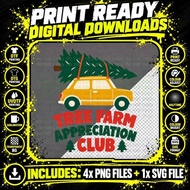 Christmas Tree Farm Retro Vintage Car Pine Tree Png SVG Digital Bundle