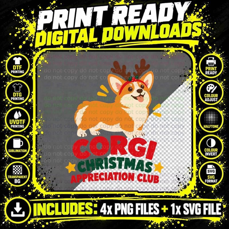 Corgi Christmas Retro Reindeer Antlers Dog Lover Funny Png SVG Digital Bundle