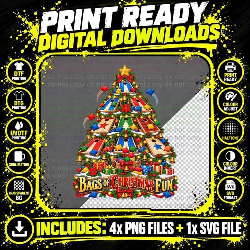 Cornhole Christmas Tree Bean Bag Toss Player Holiday Png SVG Digital Bundle